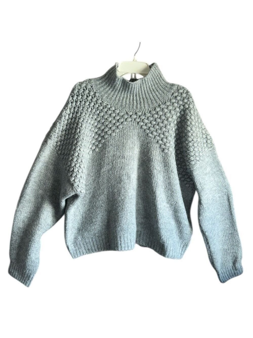 Free People Bradley Pullover Sweater in Light Gray Textured Knit XL - Picture 7 of 8